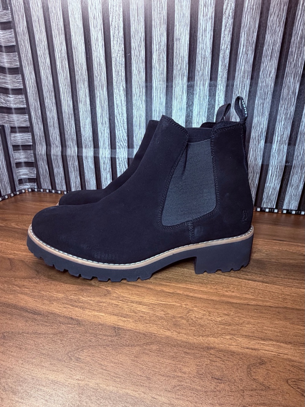 Hush Puppies Black Suede Chelsea Lug Booties